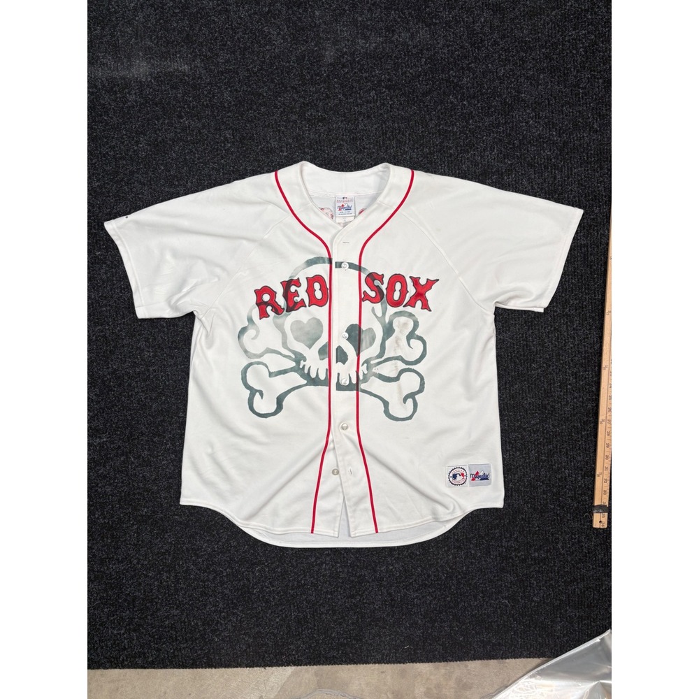 Majestic Boston Red Sox Skull Jersey White House 10 Mens XL Baseball MLB Y2K